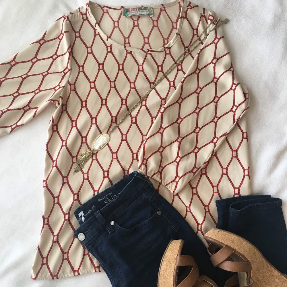 Cream and Red Blouse